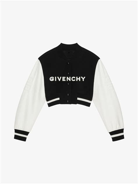 givenchy leather jacket women's|Givenchy cropped varsity jacket.